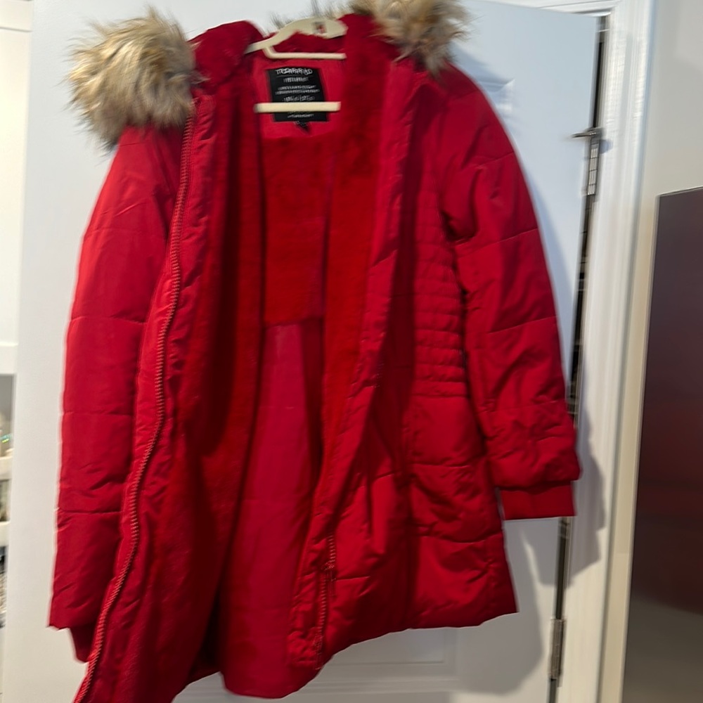 Torrid Red Puffer Coat with Fur Hood